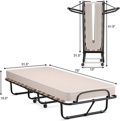 75 x 31.5 Inch Folding Guest Bed, Memory Foam Mattress, Black and Beige Folding Beds at Gallery Canada