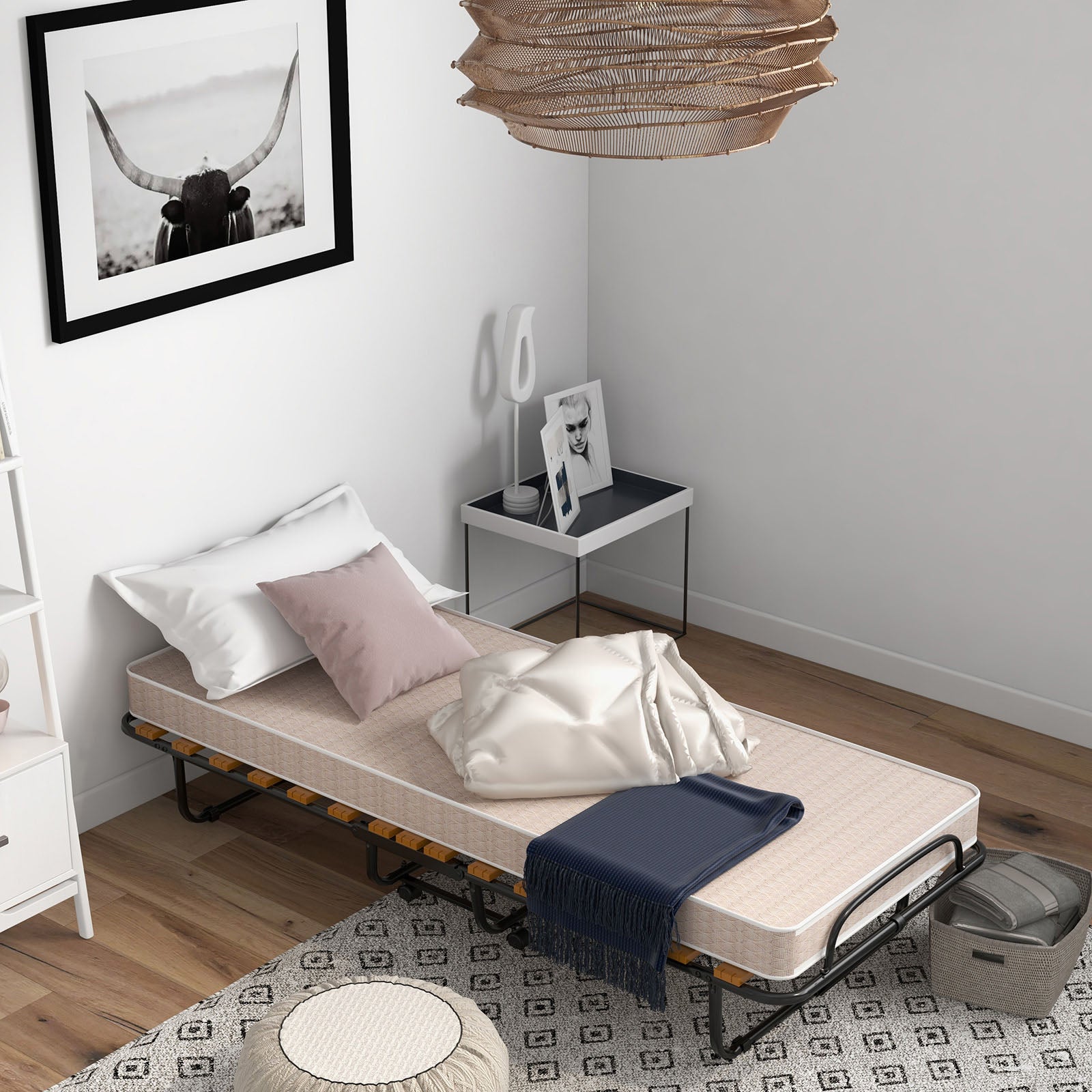 75 x 31.5 Inch Folding Guest Bed, Memory Foam Mattress, Black and Beige Folding Beds at Gallery Canada