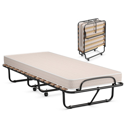75 x 31.5 Inch Folding Guest Bed, Memory Foam Mattress, Black and Beige Folding Beds at Gallery Canada