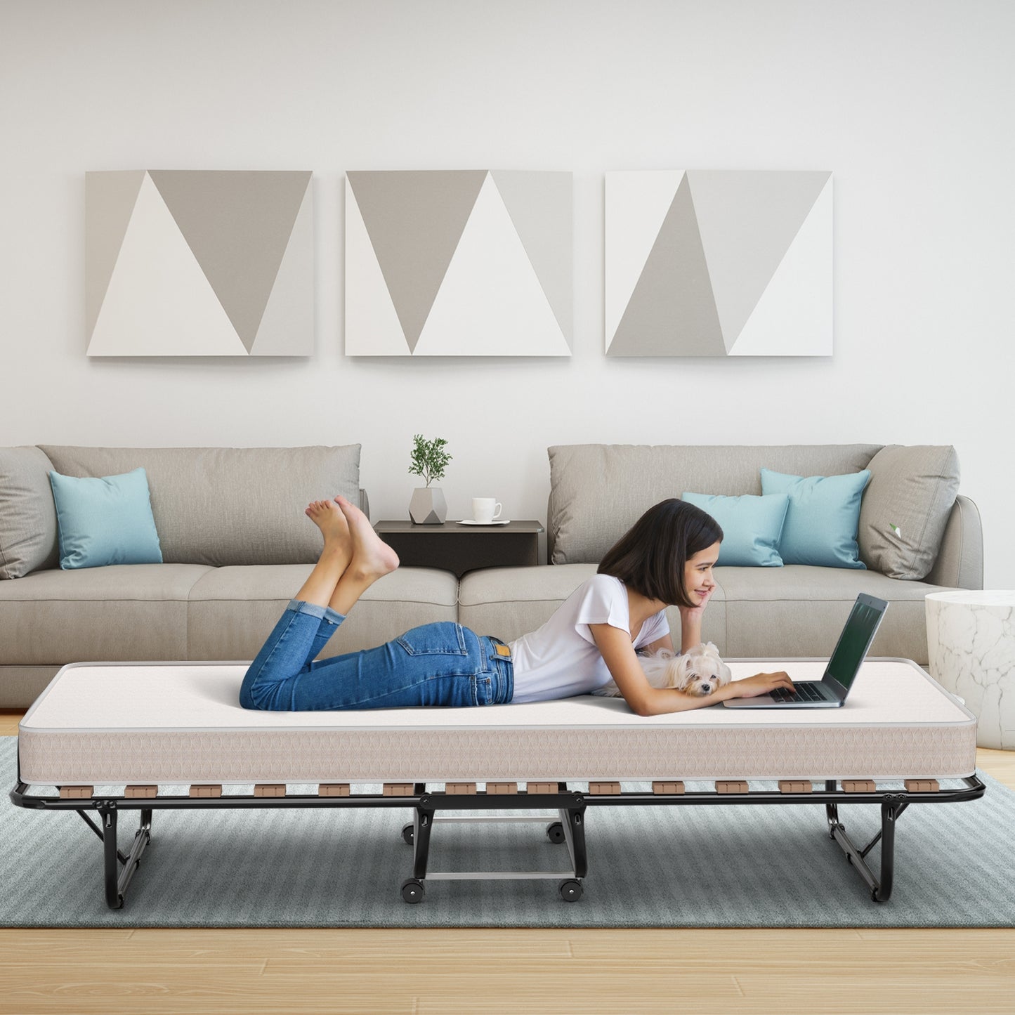 75 x 31.5 Inch Folding Guest Bed, Memory Foam Mattress, Black and Beige Folding Beds at Gallery Canada