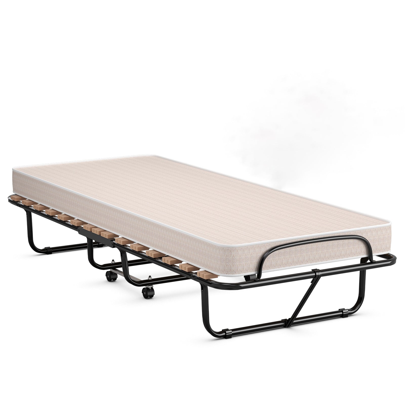 75 x 31.5 Inch Folding Guest Bed, Memory Foam Mattress, Black and Beige Folding Beds at Gallery Canada