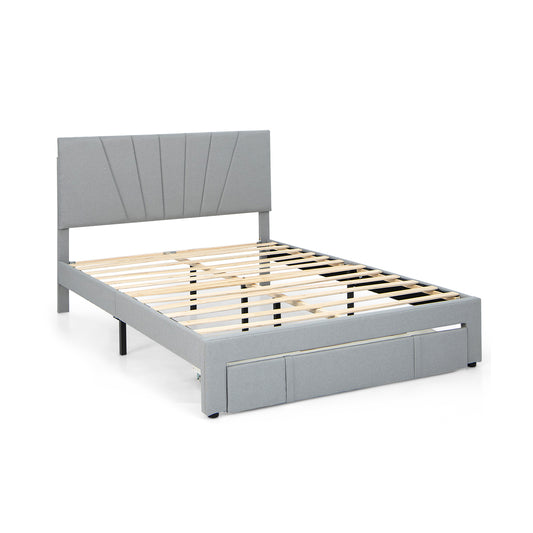 Queen Size Upholstered Bed Frame With Drawer, Adjustable Headboard, Gray Simple Bed Frame Gray at Gallery Canada