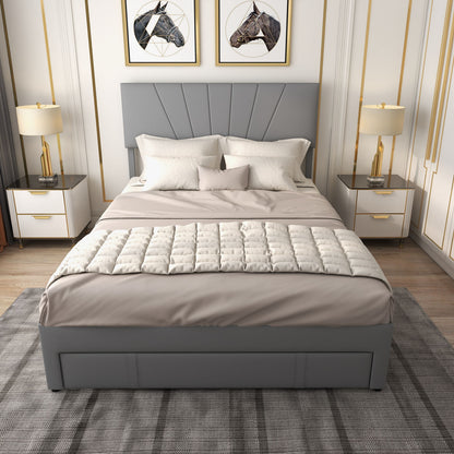 Queen Size Upholstered Bed Frame With Drawer, Adjustable Headboard, Gray Simple Bed Frame at Gallery Canada