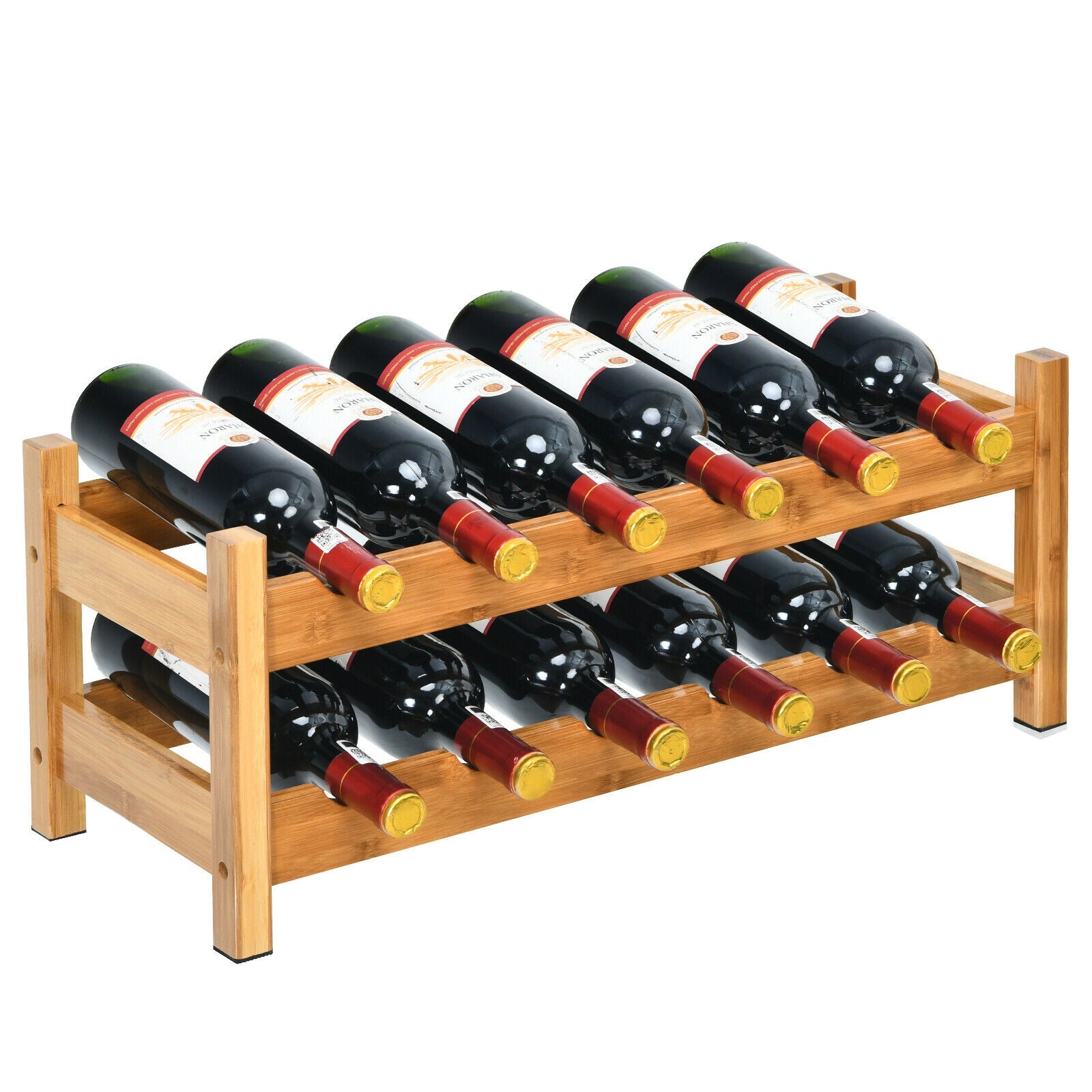 2-Tier 12 Bottles Bamboo Wine Rack, Natural Wine Racks at Gallery Canada