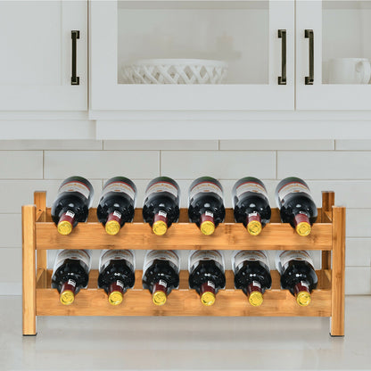 2-Tier 12 Bottles Bamboo Wine Rack, Natural Wine Racks at Gallery Canada