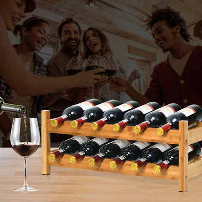 2-Tier 12 Bottles Bamboo Wine Rack, Natural Wine Racks at Gallery Canada