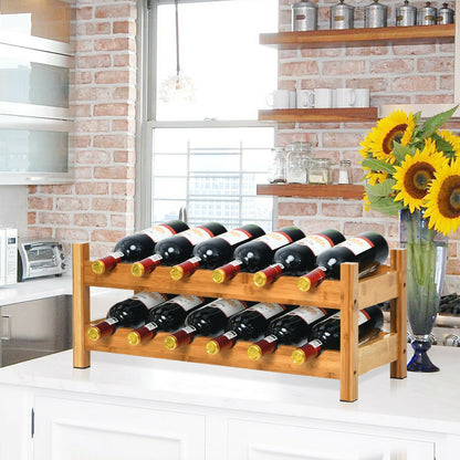 2-Tier 12 Bottles Bamboo Wine Rack, Natural Wine Racks at Gallery Canada