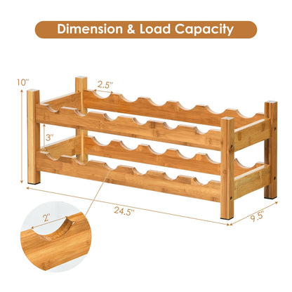2-Tier 12 Bottles Bamboo Wine Rack, Natural Wine Racks at Gallery Canada