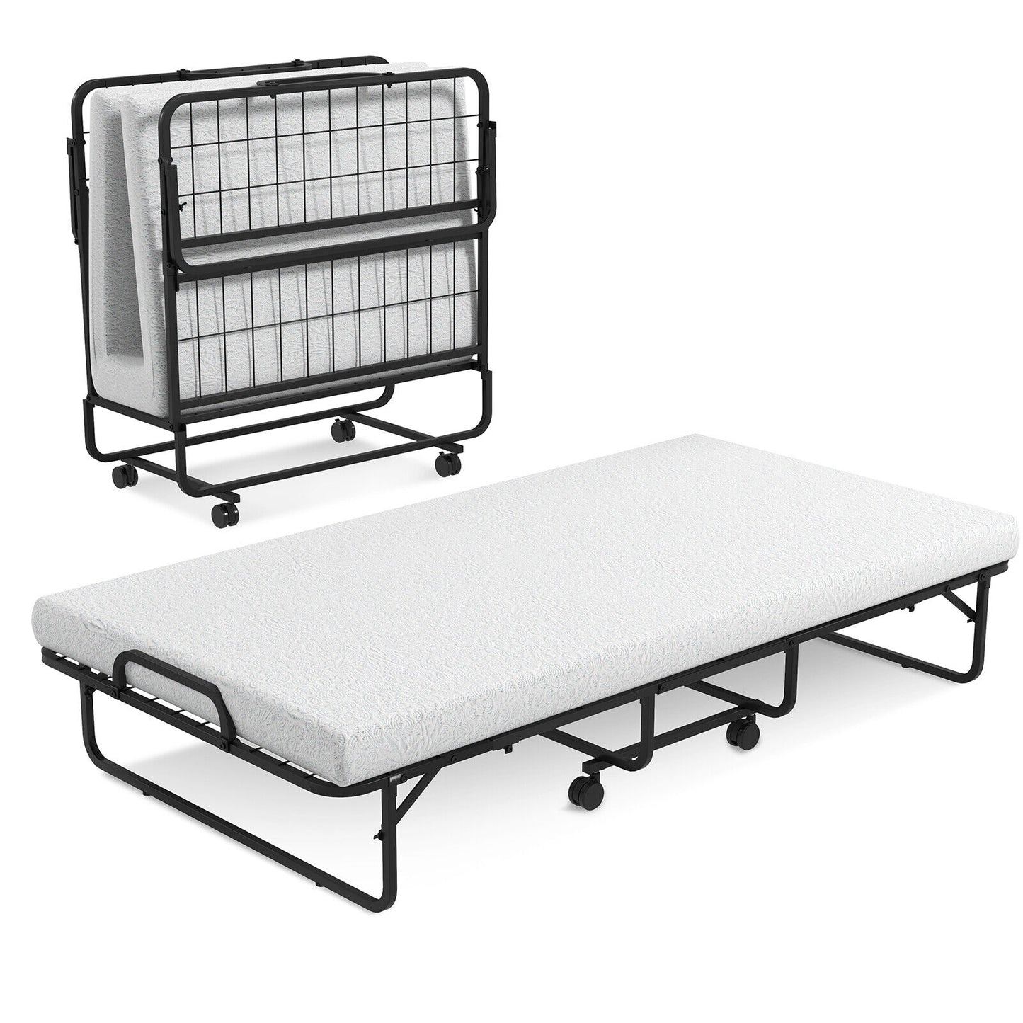 Twin Size Metal Folding Bed With Memory Foam Mattress Folding Beds at Gallery Canada