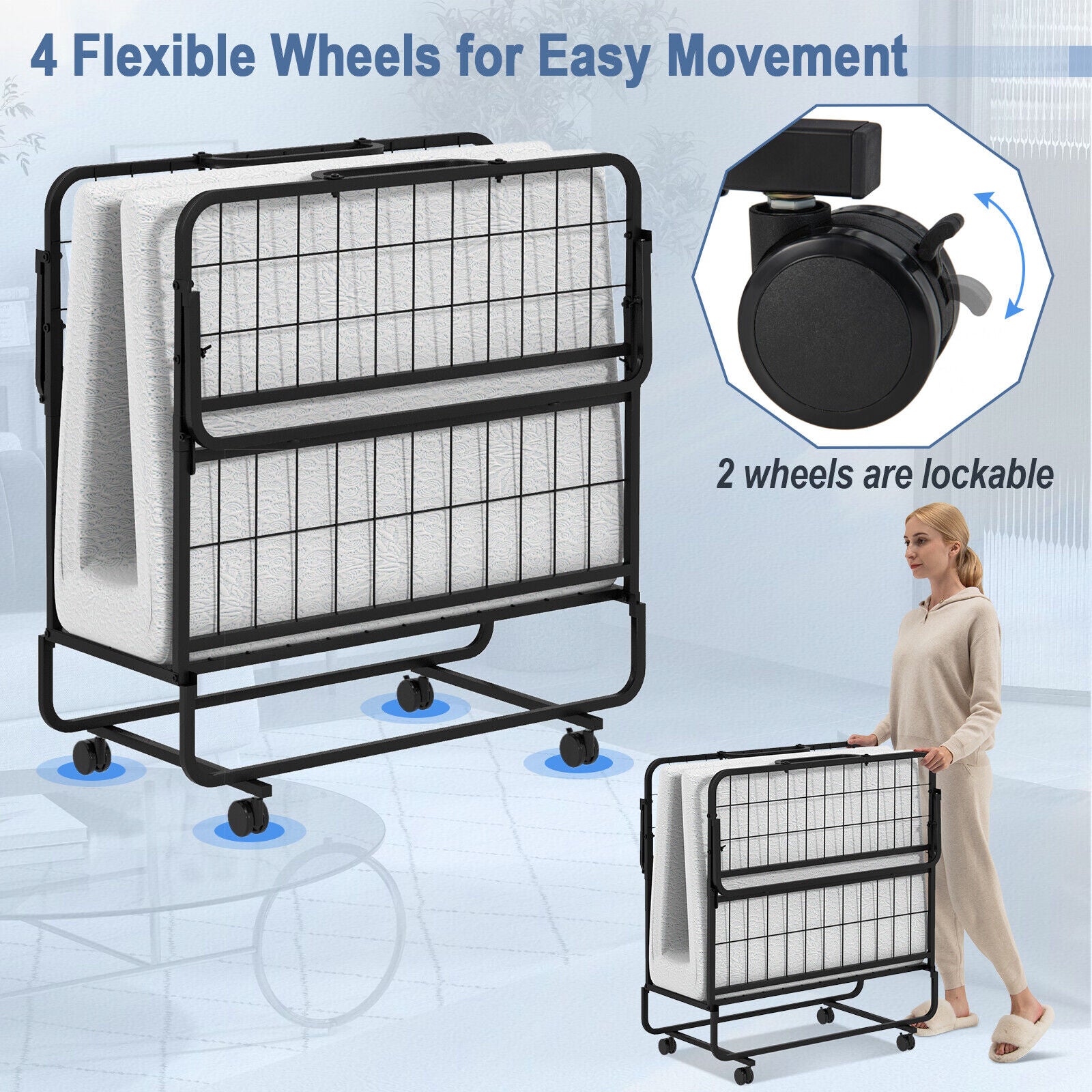 Twin Size Metal Folding Bed With Memory Foam Mattress Folding Beds at Gallery Canada