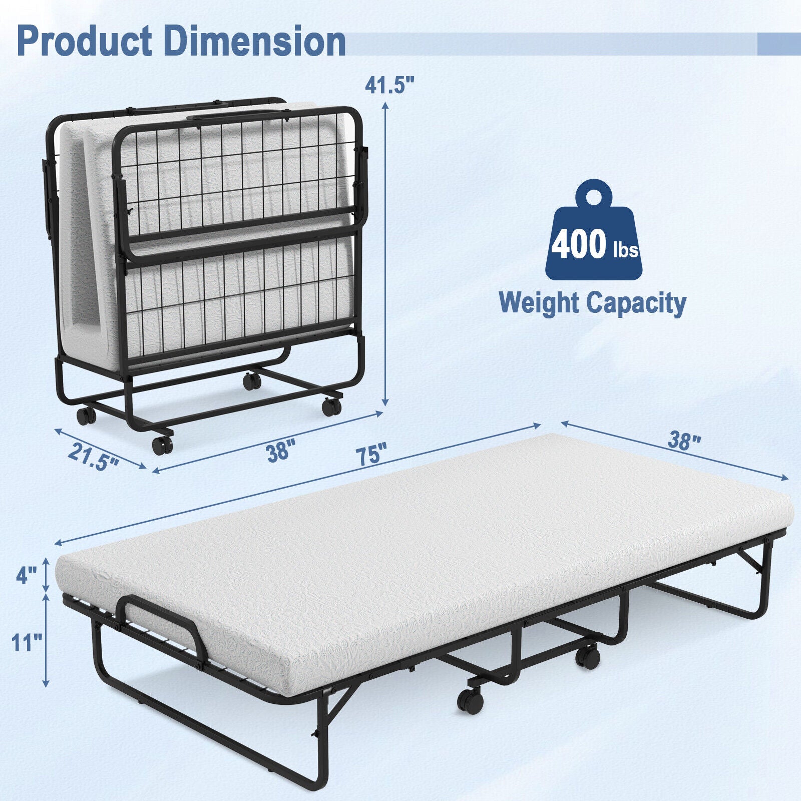 Twin Size Metal Folding Bed With Memory Foam Mattress Folding Beds at Gallery Canada