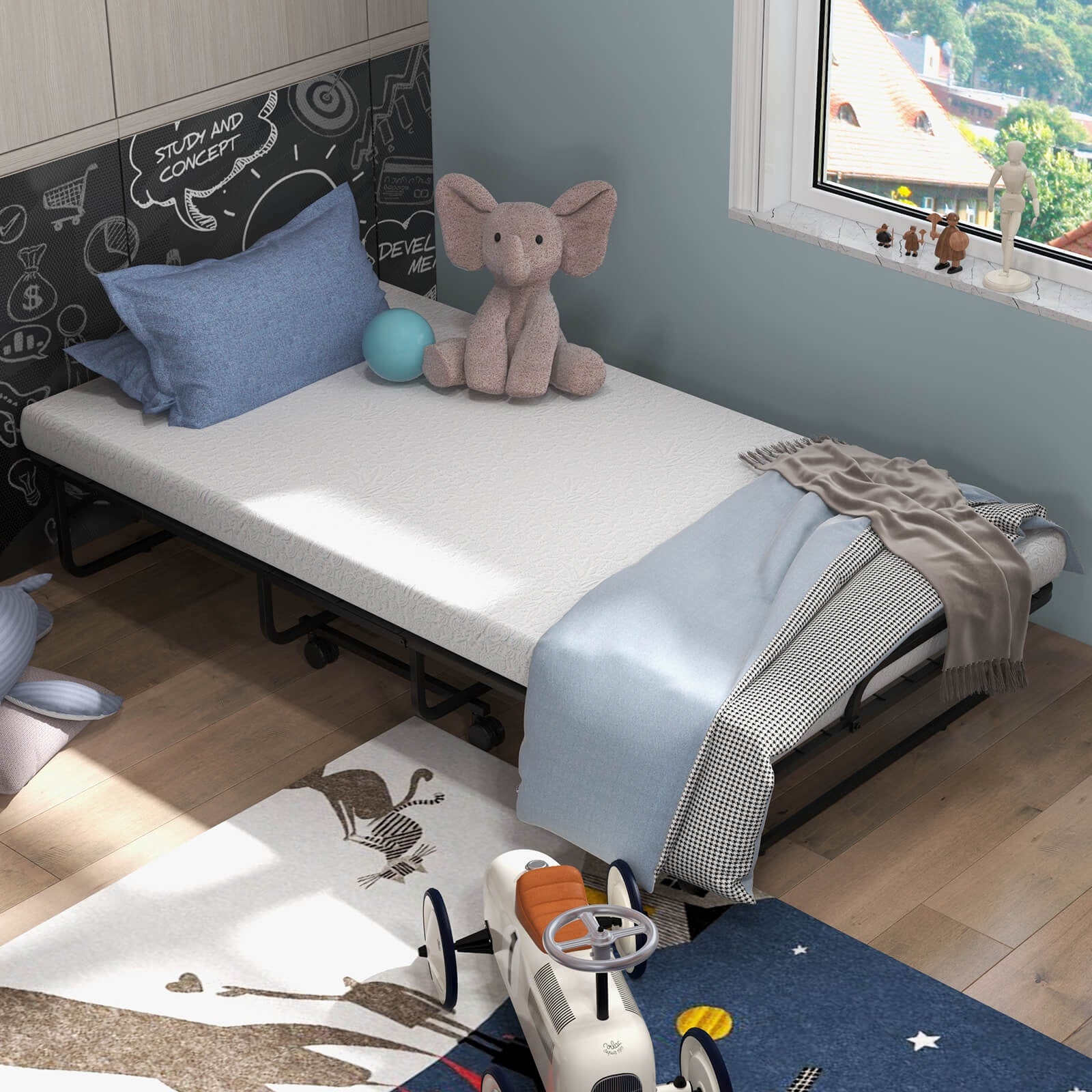 Twin Size Metal Folding Bed With Memory Foam Mattress Folding Beds at Gallery Canada