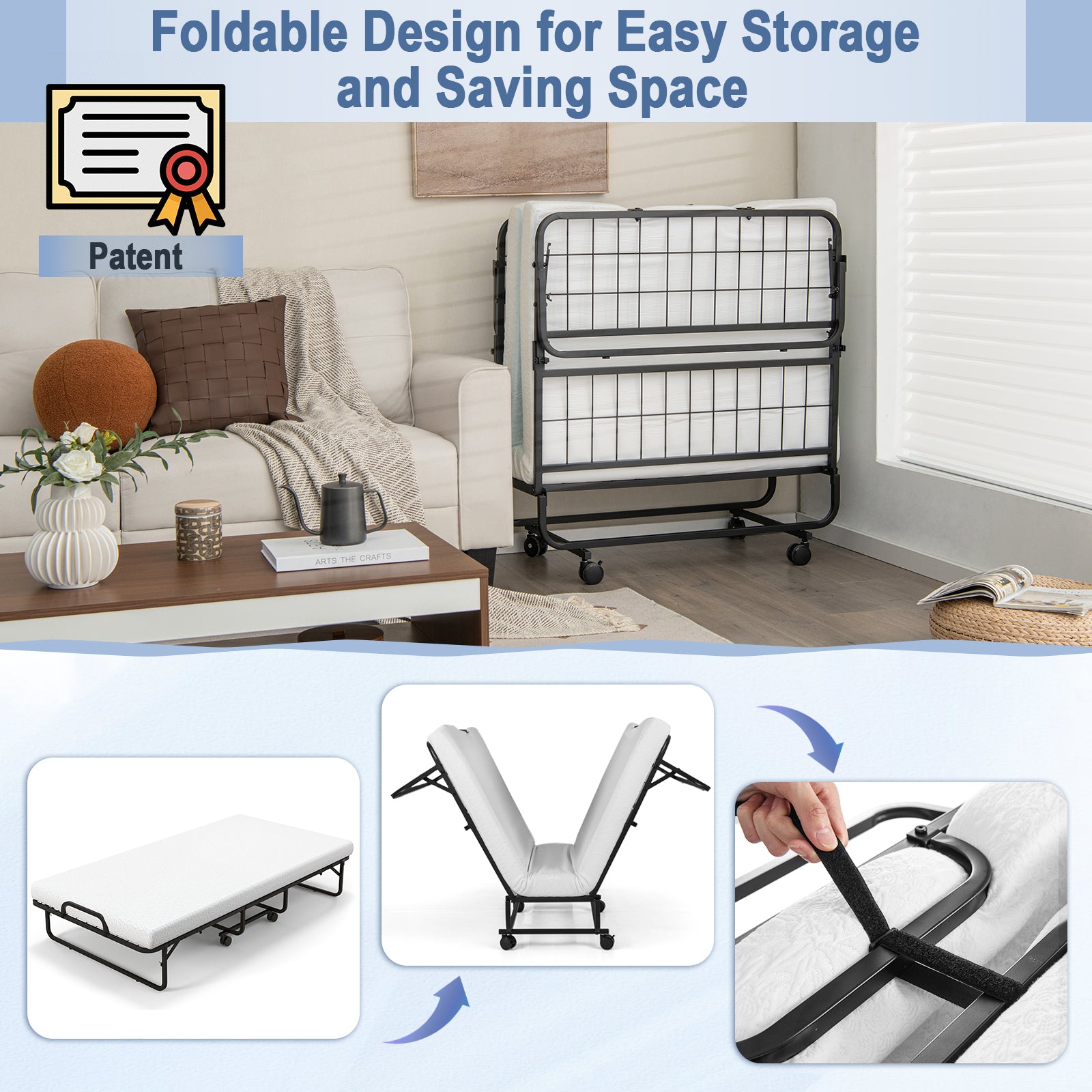 Twin Size Metal Folding Bed With Memory Foam Mattress Folding Beds at Gallery Canada
