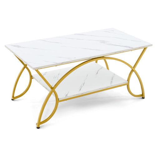2-Tier Coffee Table, Rectangle, Gold, White