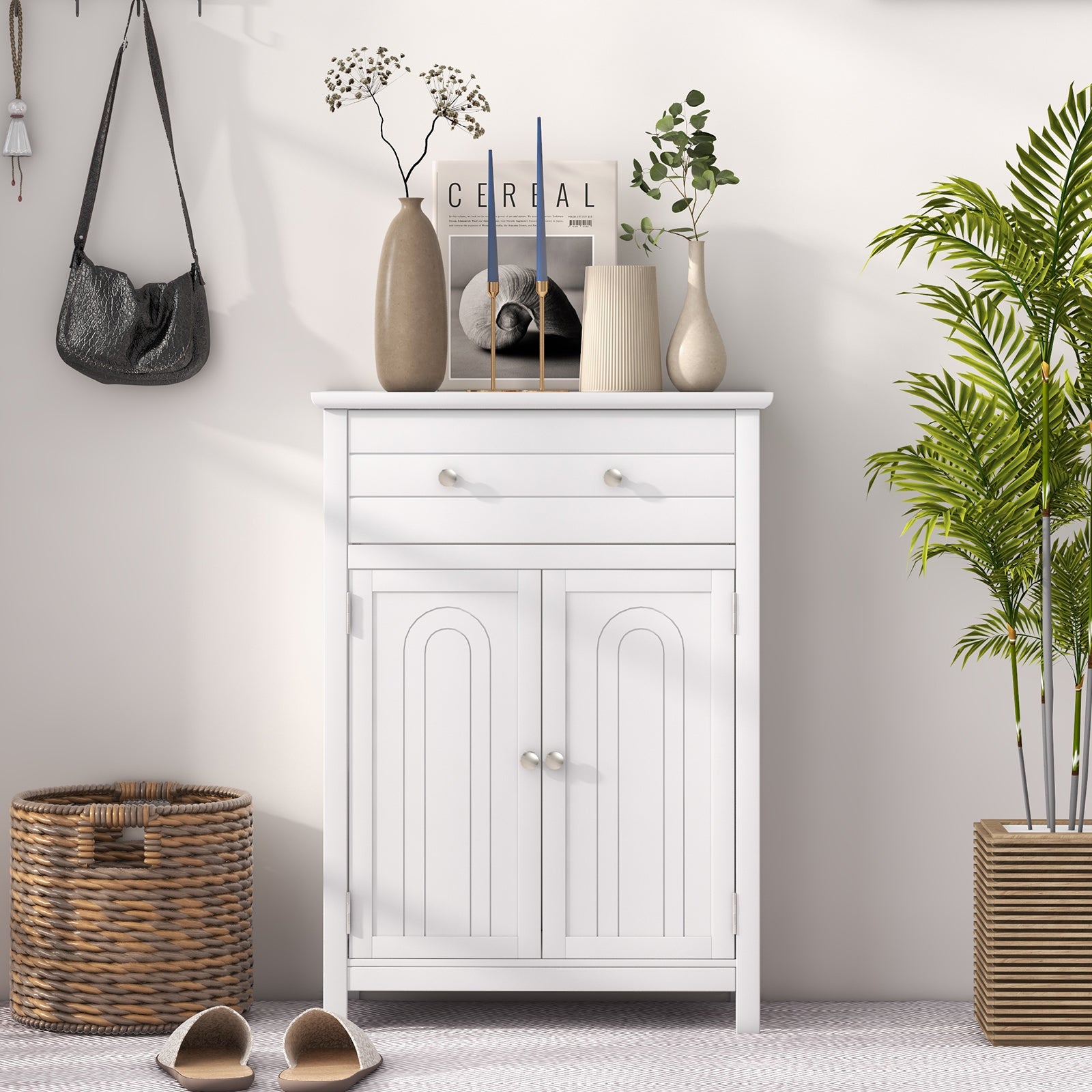 Free Standing Bathroom Storage Cabinet With Large Drawer, White Floor Cabinets at Gallery Canada