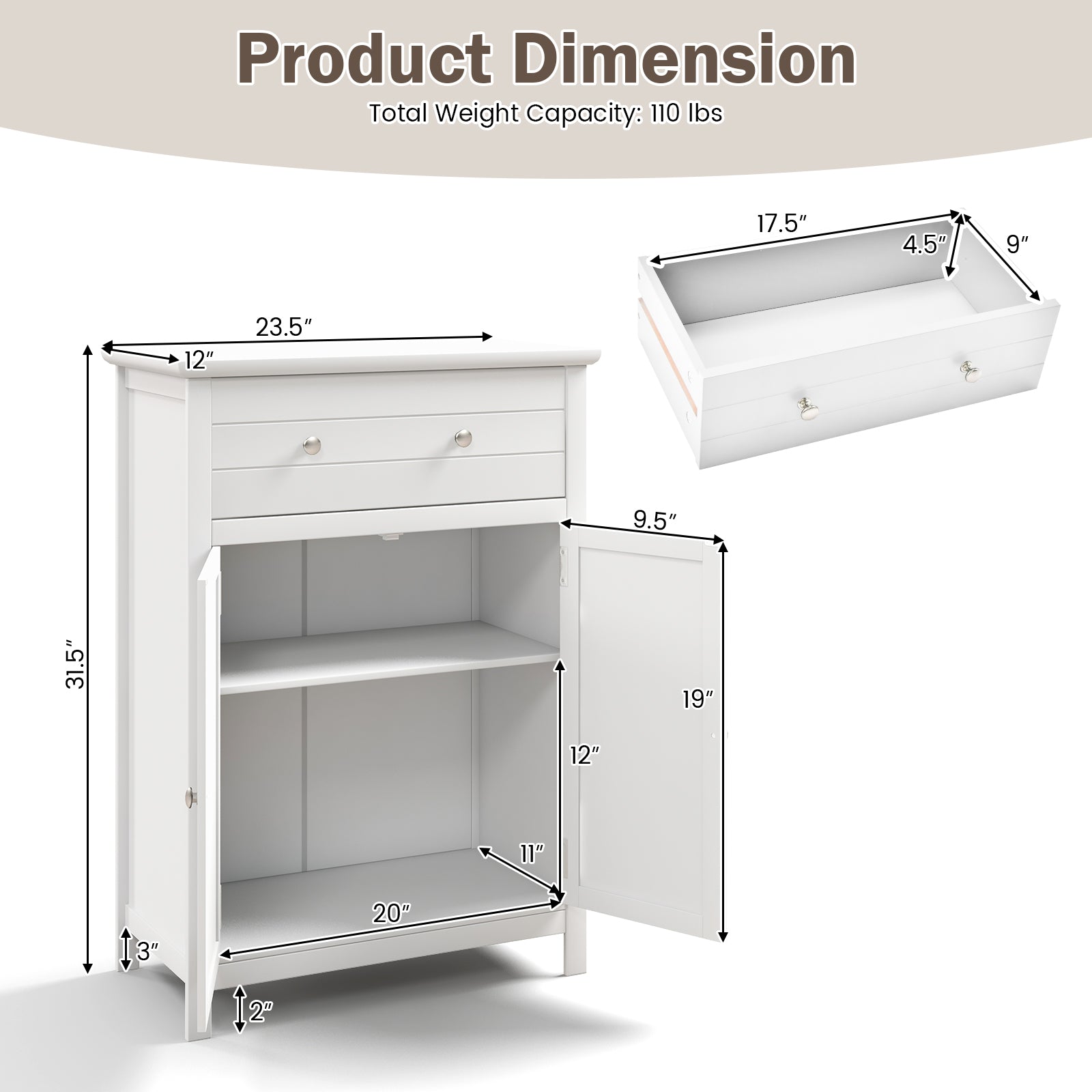 Free Standing Bathroom Storage Cabinet With Large Drawer, White Floor Cabinets at Gallery Canada
