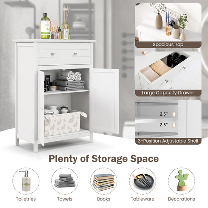 Free Standing Bathroom Storage Cabinet With Large Drawer, White Floor Cabinets at Gallery Canada