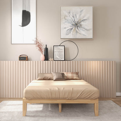Queen Size 14 Inch Wooden Bed Frame, Natural Simple Bed Frame at Gallery Canada