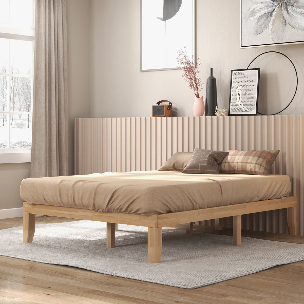 Queen Size 14 Inch Wooden Bed Frame, Natural Simple Bed Frame at Gallery Canada