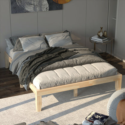 Queen Size 14 Inch Wooden Bed Frame, Natural Simple Bed Frame at Gallery Canada