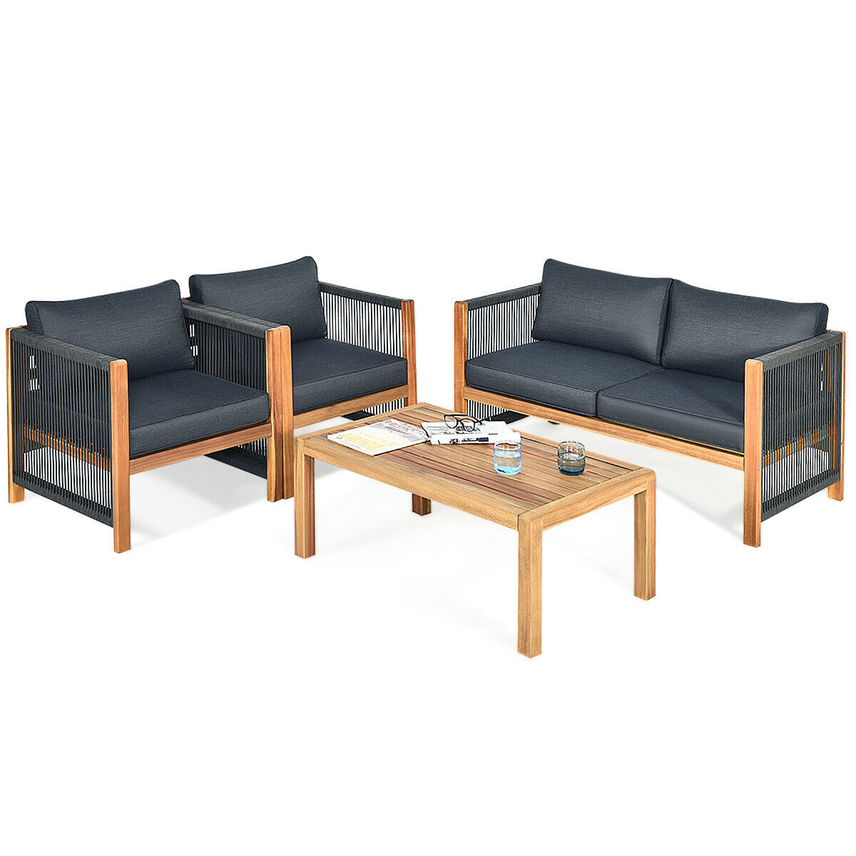 4-Piece Acacia Wood Outdoor Patio Furniture Set, Gray Patio Conversation Sets at Gallery Canada