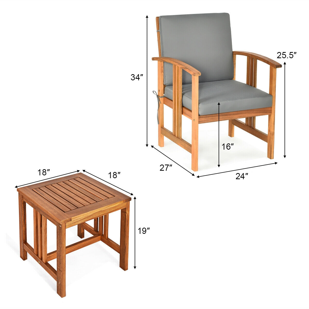 3 Pcs Solid Wood Patio Sofa Set, Gray Patio Conversation Sets at Gallery Canada