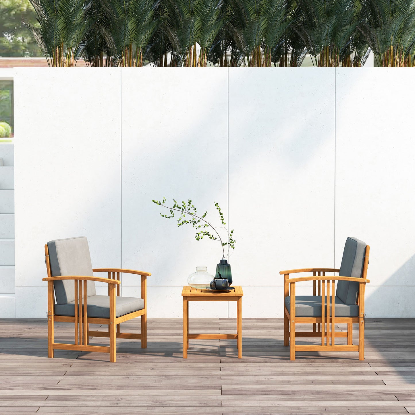3 Pcs Solid Wood Patio Sofa Set, Gray Patio Conversation Sets at Gallery Canada