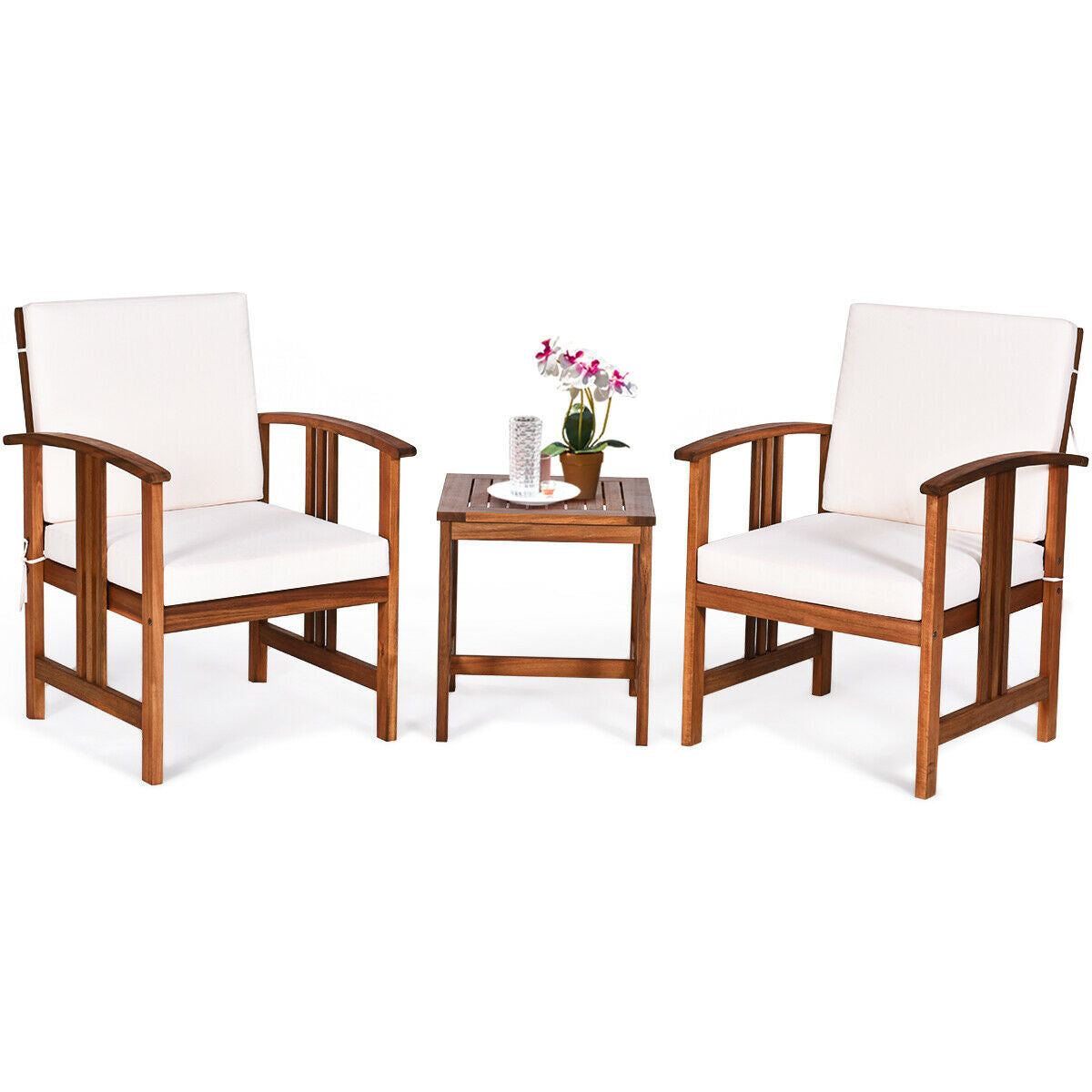3 Pcs Solid Wood Outdoor Patio Sofa Set, White Patio Conversation Sets at Gallery Canada