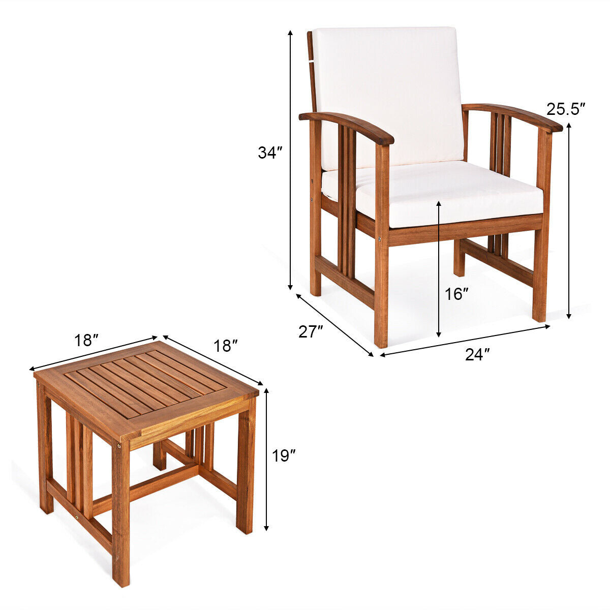 3 Pcs Solid Wood Outdoor Patio Sofa Set, White Patio Conversation Sets at Gallery Canada