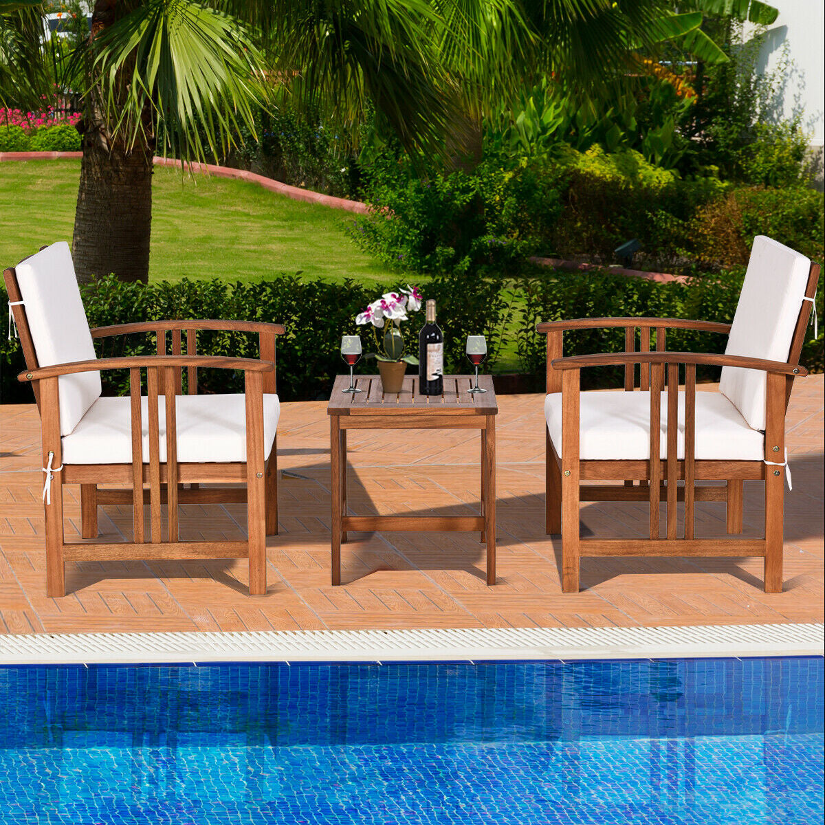 3 Pcs Solid Wood Outdoor Patio Sofa Set, White Patio Conversation Sets at Gallery Canada