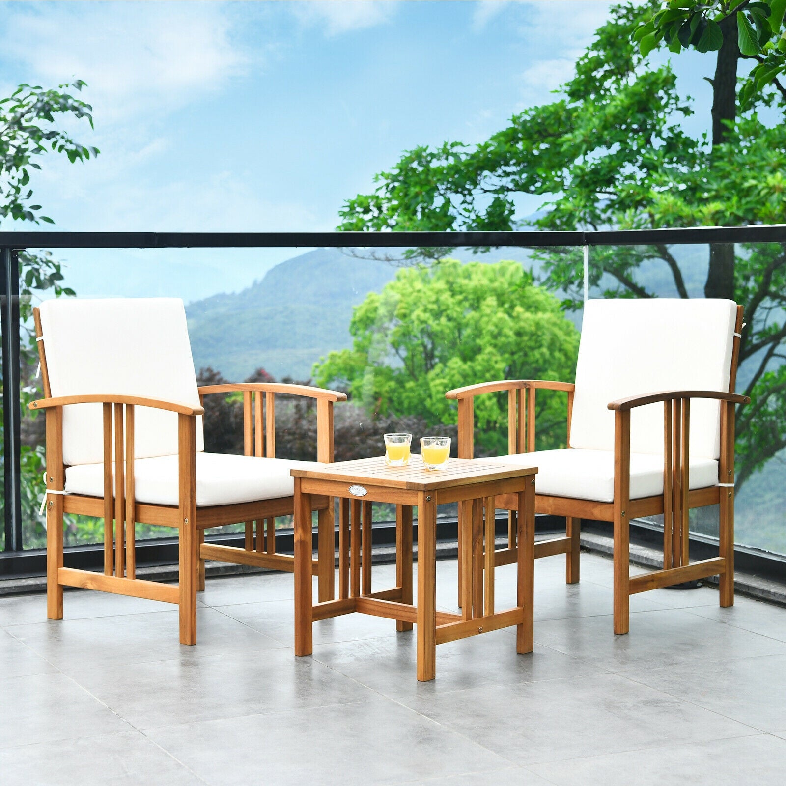 3 Pcs Solid Wood Outdoor Patio Sofa Set, White Patio Conversation Sets at Gallery Canada