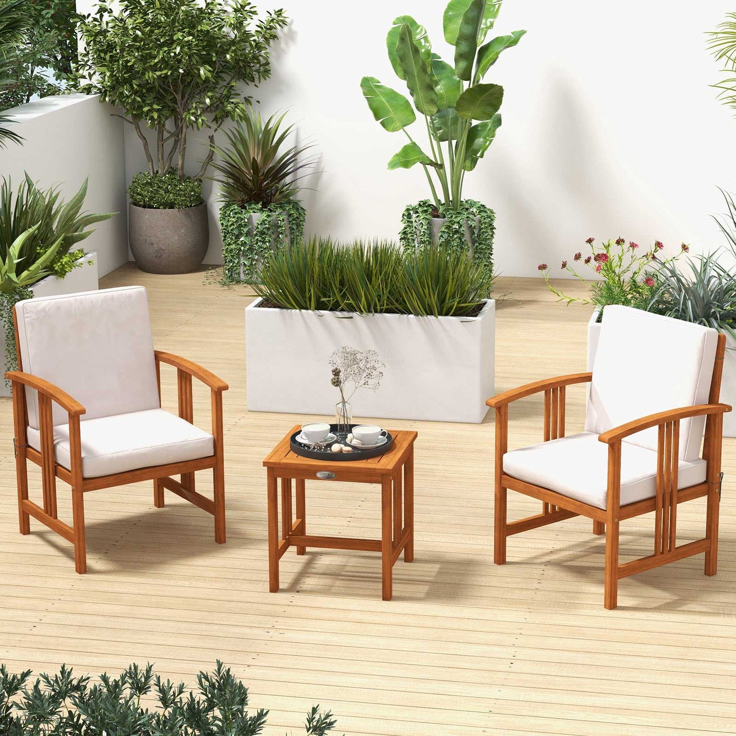 3 Pcs Solid Wood Outdoor Patio Sofa Set, White Patio Conversation Sets at Gallery Canada