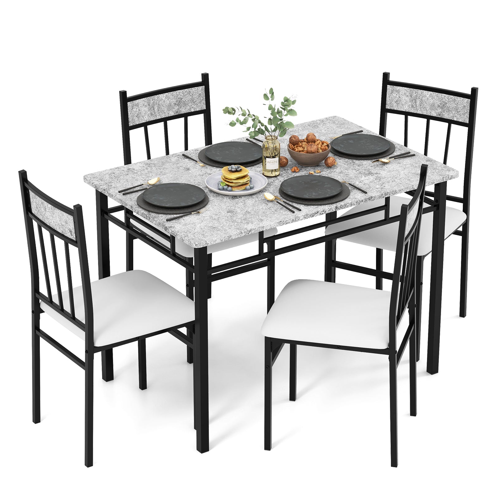5 Pieces Faux Marble Dining Set, Gray Dining Room Sets at Gallery Canada