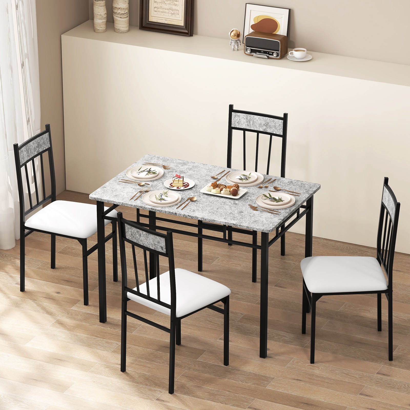 5 Pieces Faux Marble Dining Set, Gray Dining Room Sets at Gallery Canada