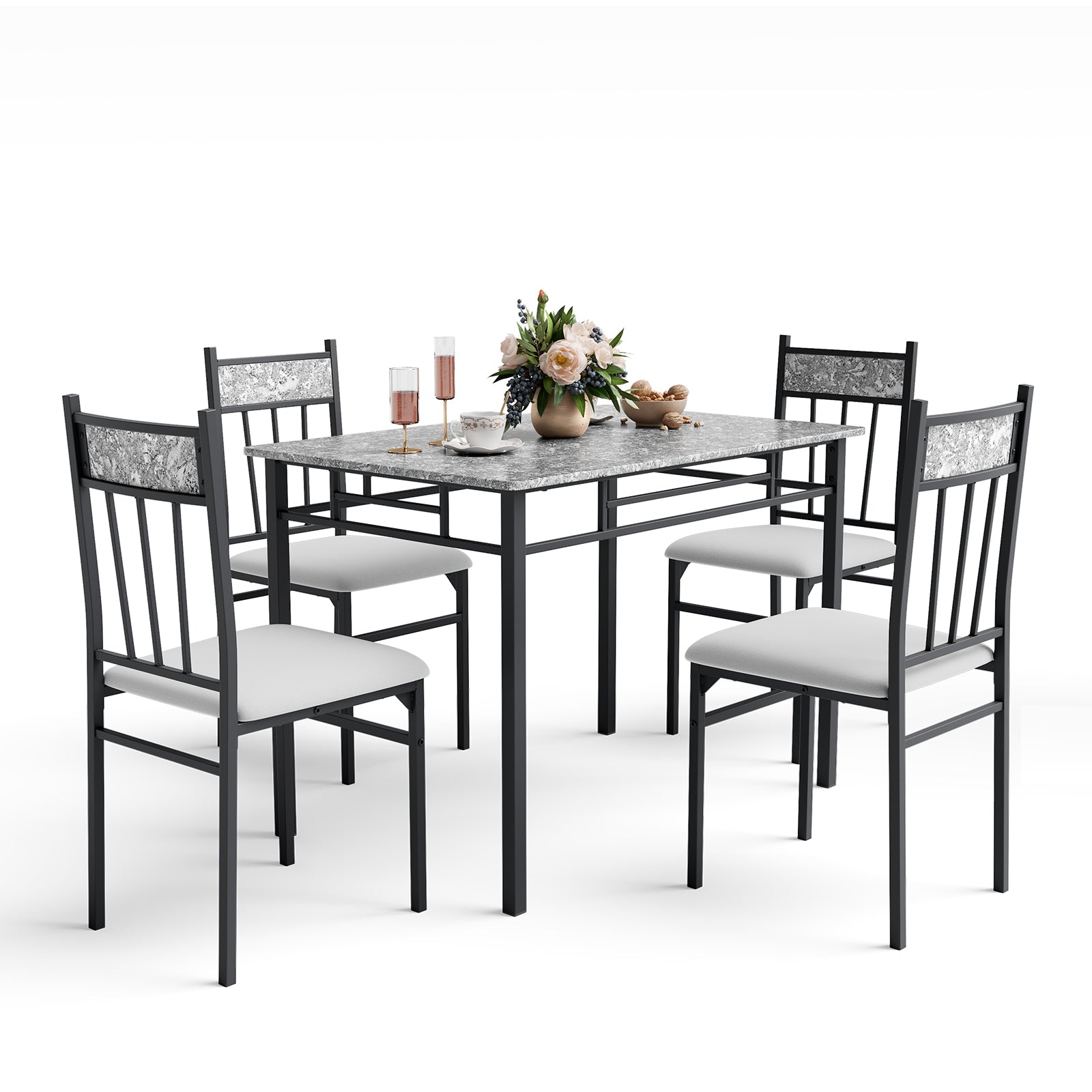 5 Pieces Faux Marble Dining Set, Gray Dining Room Sets at Gallery Canada