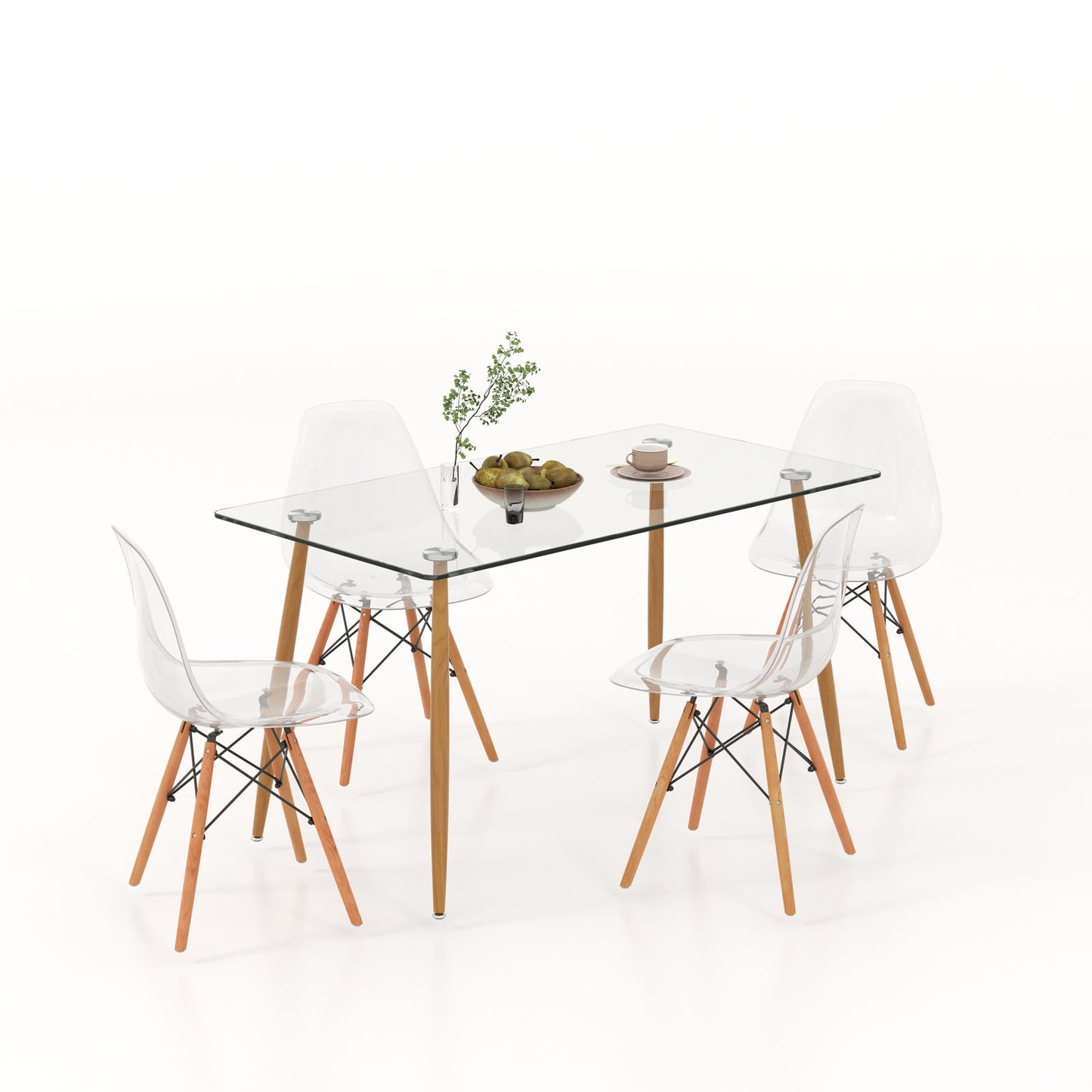 Rectangle Dining Table Set, 5 Pieces, 51 Inch Glass Tabletop, Transparent Dining Room Sets at Gallery Canada