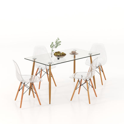 Rectangle Dining Table Set, 5 Pieces, 51 Inch Glass Tabletop, Transparent Dining Room Sets at Gallery Canada