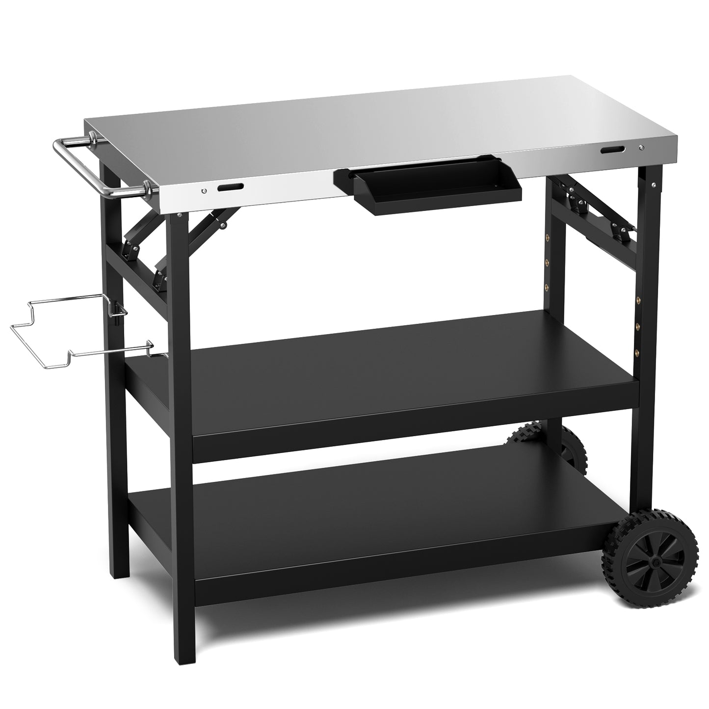 3-Tier Foldable Outdoor Cart, 2 Wheels, Phone Holder, Black Outdoor Grills at Gallery Canada