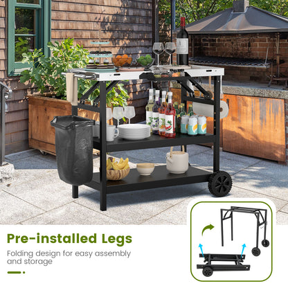 3-Tier Foldable Outdoor Cart, 2 Wheels, Phone Holder, Black Outdoor Grills at Gallery Canada