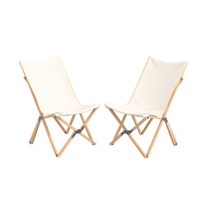 Set Of 2 Bamboo Dorm Chair With Storage Pocket, Beige Camping Furniture Beige at Gallery Canada