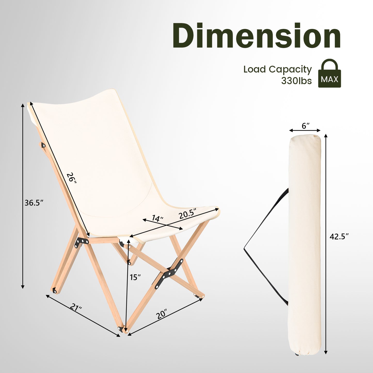 Set Of 2 Bamboo Dorm Chair With Storage Pocket, Beige Camping Furniture at Gallery Canada