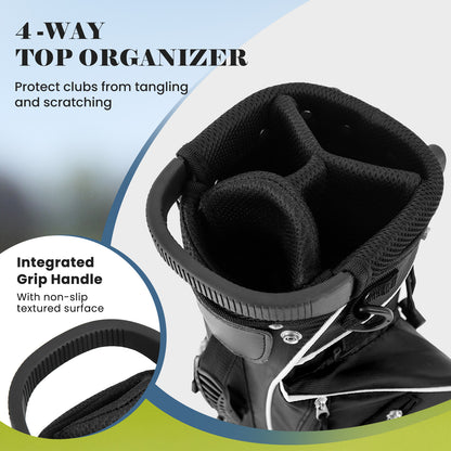 Golf Stand Cart Bag, 4 Way Divider, Carry Organizer Pockets, Black Golf at Gallery Canada