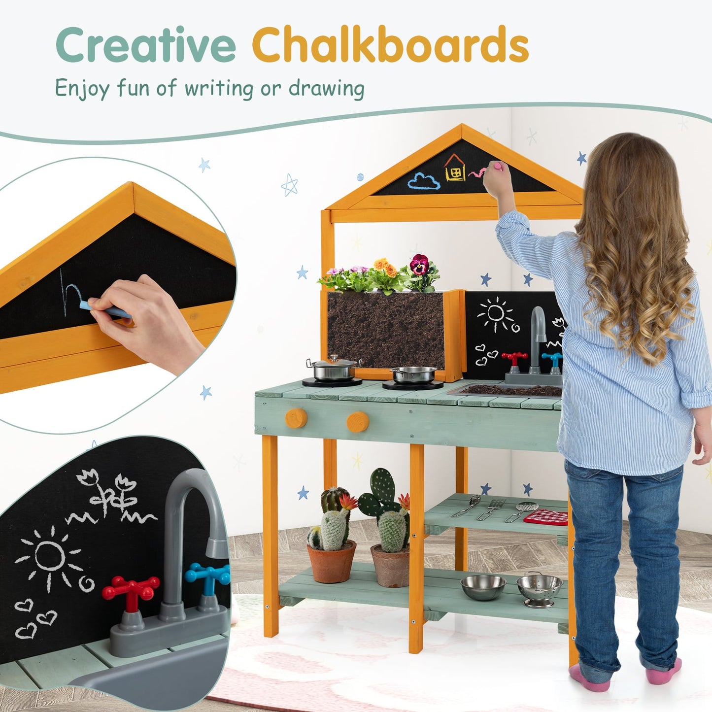 Kids Kitchen Playset With Root Viewer Planter, Rotatable Faucet Play Kitchen Sets at Gallery Canada