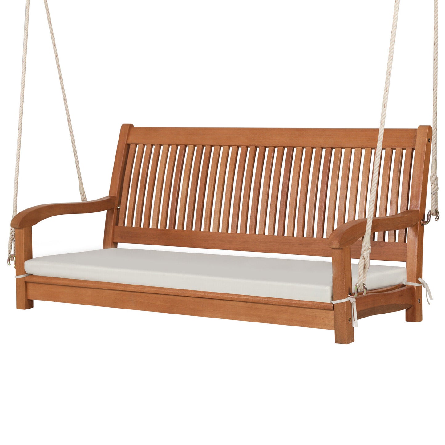 2-Person Hanging Porch Swing, Wood Bench With Cushion, Natural Porch Swings at Gallery Canada