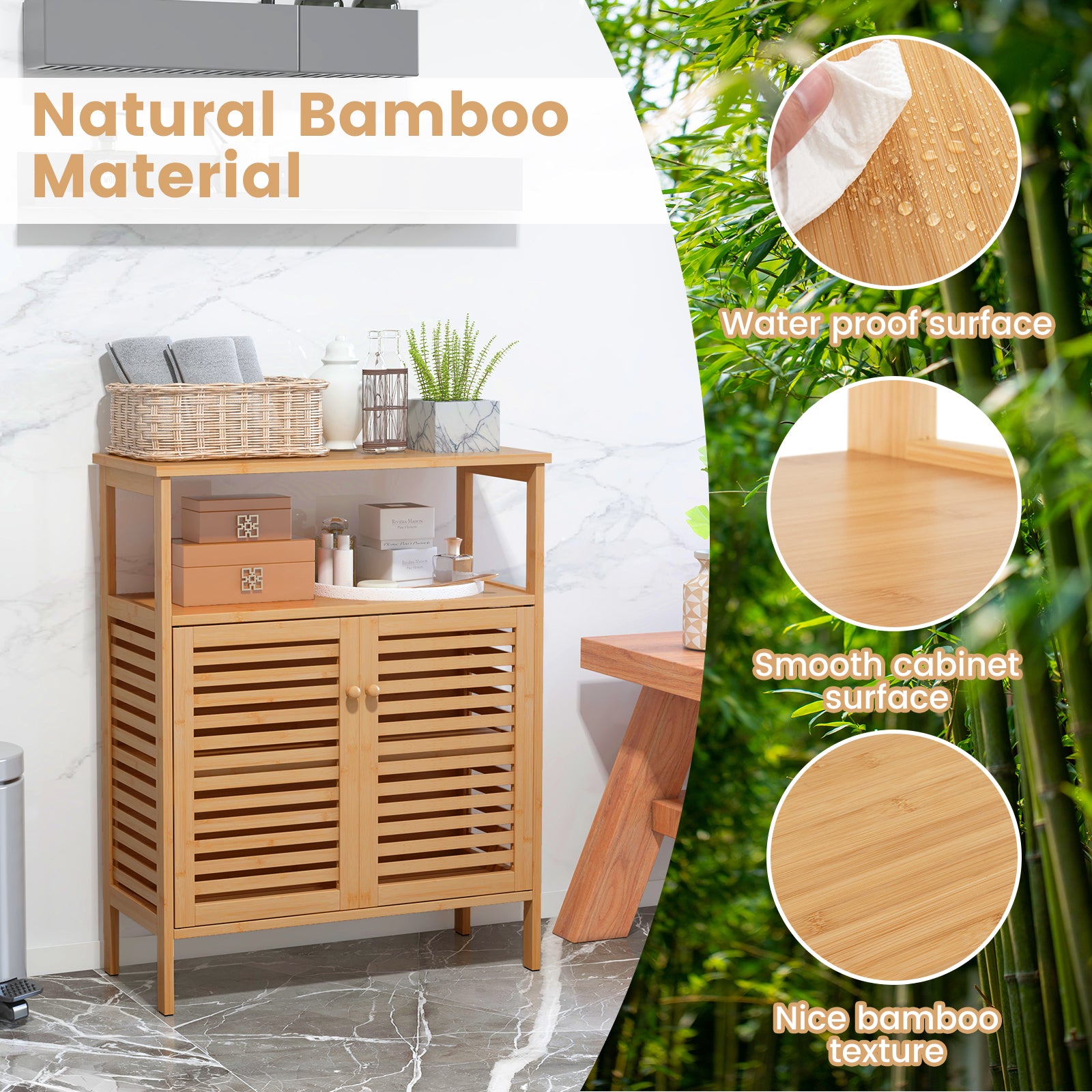 Bamboo Bathroom Storage Cabinet, Shutter Doors, Natural Floor Cabinets at Gallery Canada