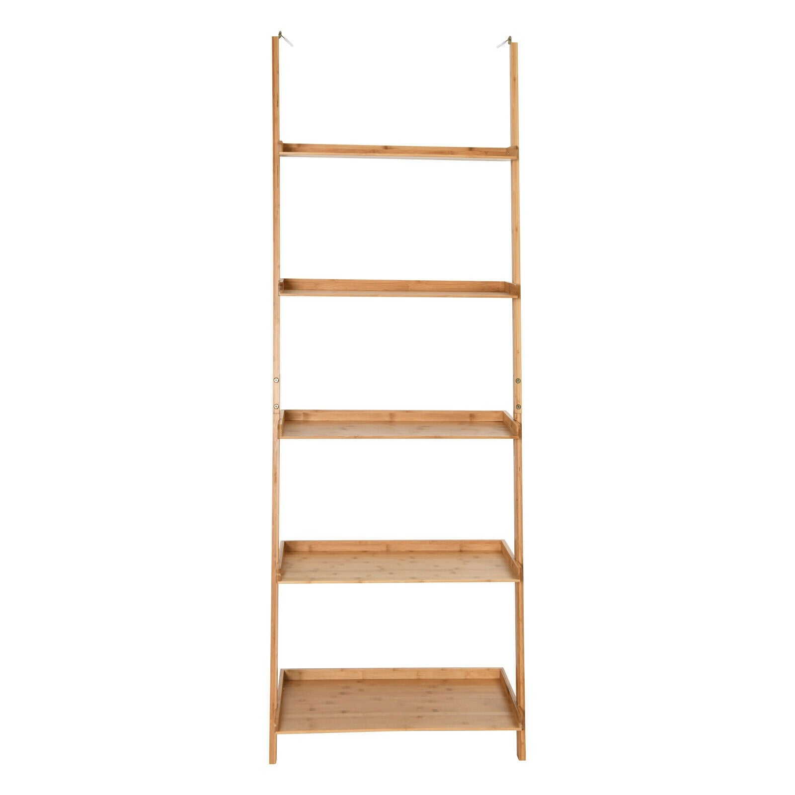 5-Tier Bamboo Ladder Shelf, Natural, Wall-Leaning Storage Display Bookcases at Gallery Canada