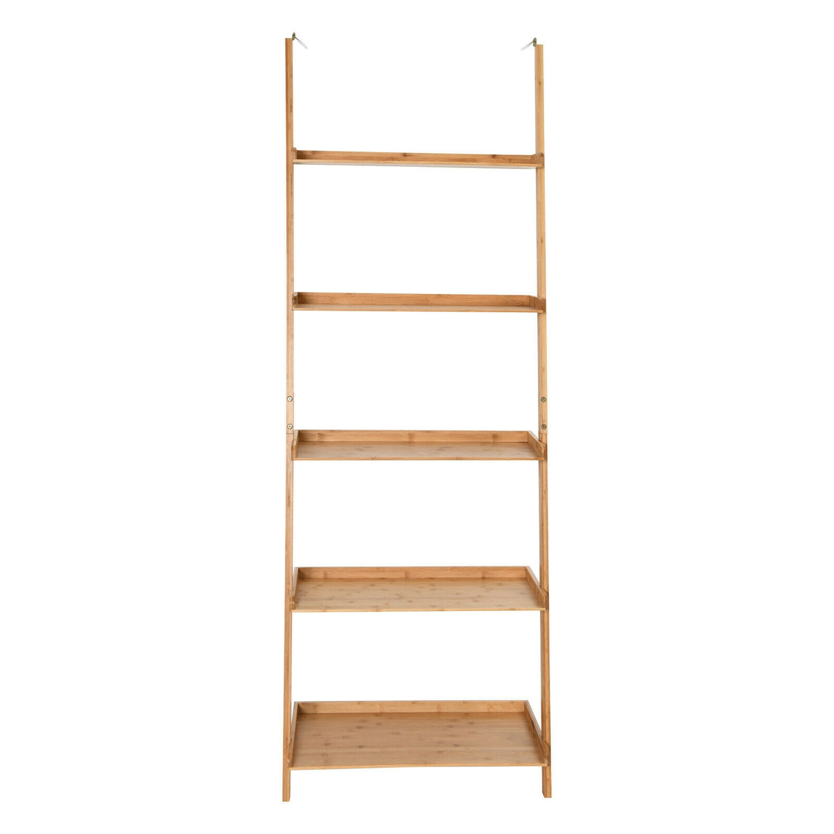 5-Tier Bamboo Ladder Shelf, Natural, Wall-Leaning Storage Display Bookcases at Gallery Canada