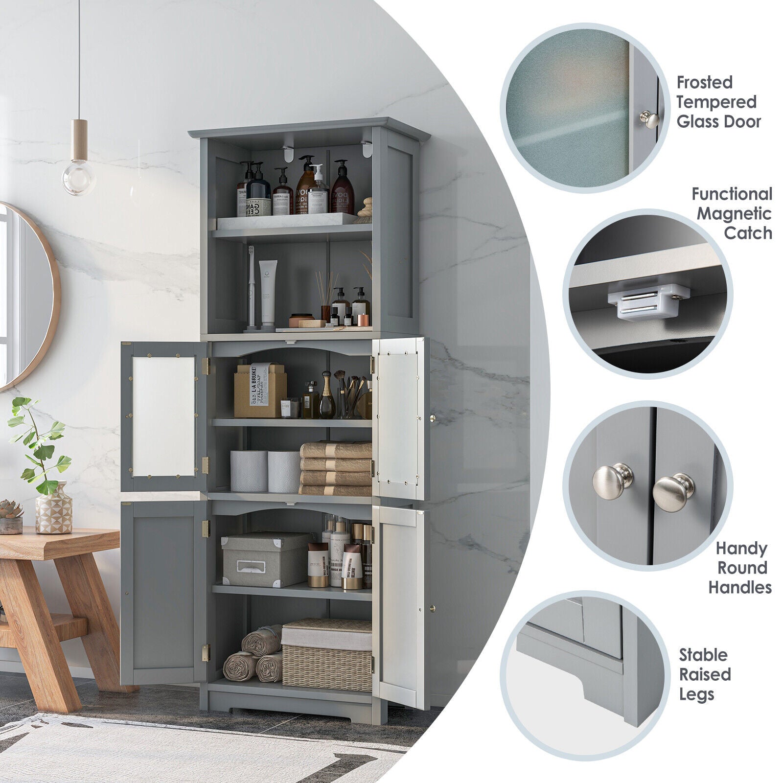 6-Tier Freestanding Bathroom Cabinet, Adjustable Shelves, Gray Floor Cabinets at Gallery Canada