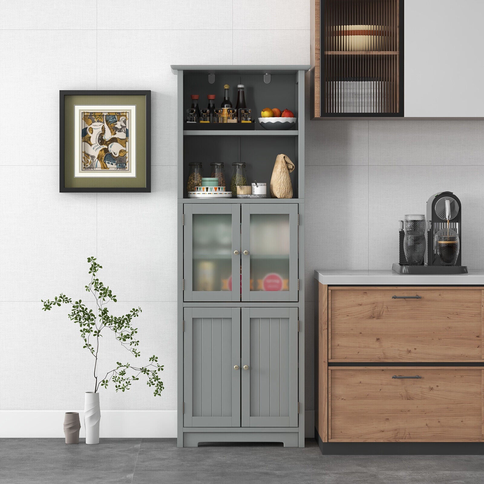 6-Tier Freestanding Bathroom Cabinet, Adjustable Shelves, Gray Floor Cabinets at Gallery Canada