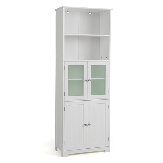6-Tier Freestanding Bathroom Cabinet, Adjustable Shelves, White Floor Cabinets White at Gallery Canada